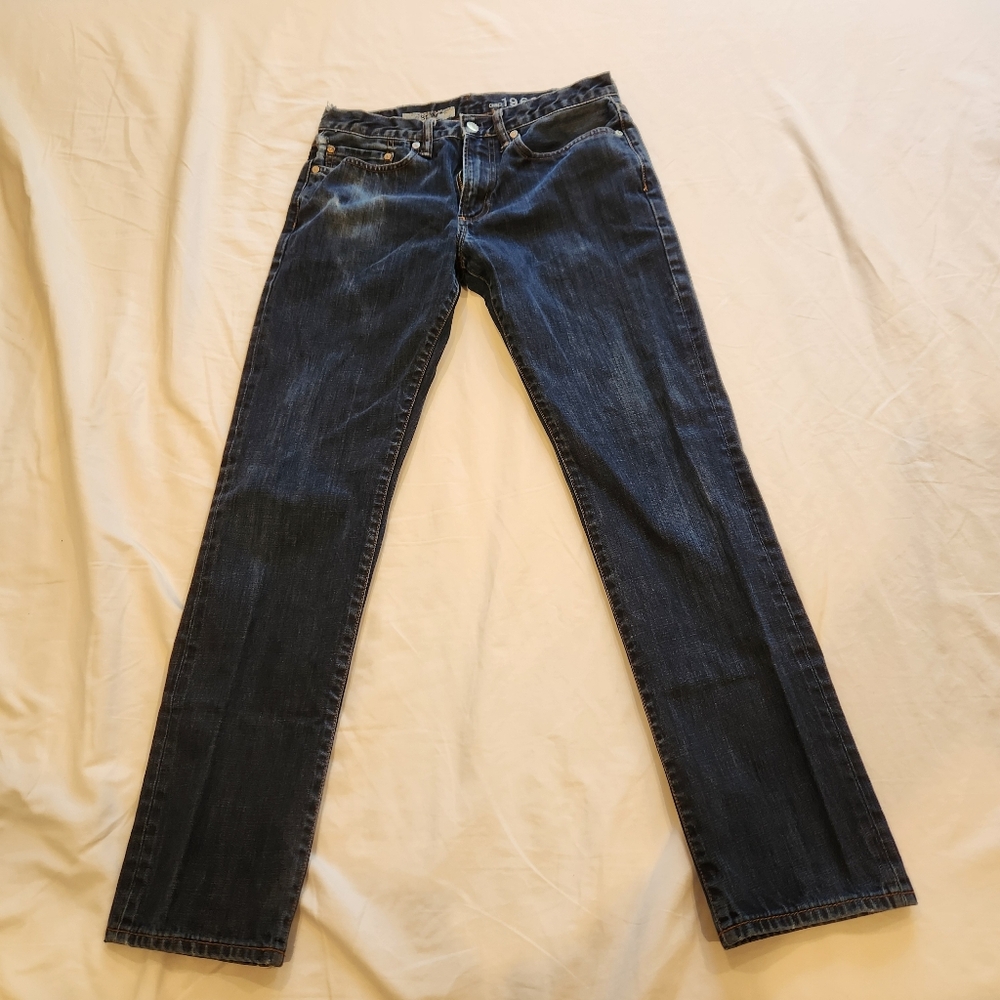 Gap Mens Jeans 31x32 Dark Wash Distressed Y2K Vintage Slim Straight Fit Denim
